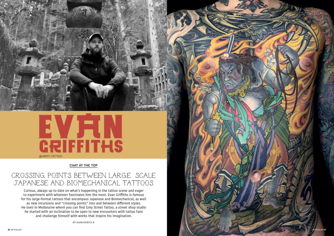 Evan Griffiths: between large-scale Japanese and Biomechanical tattoos