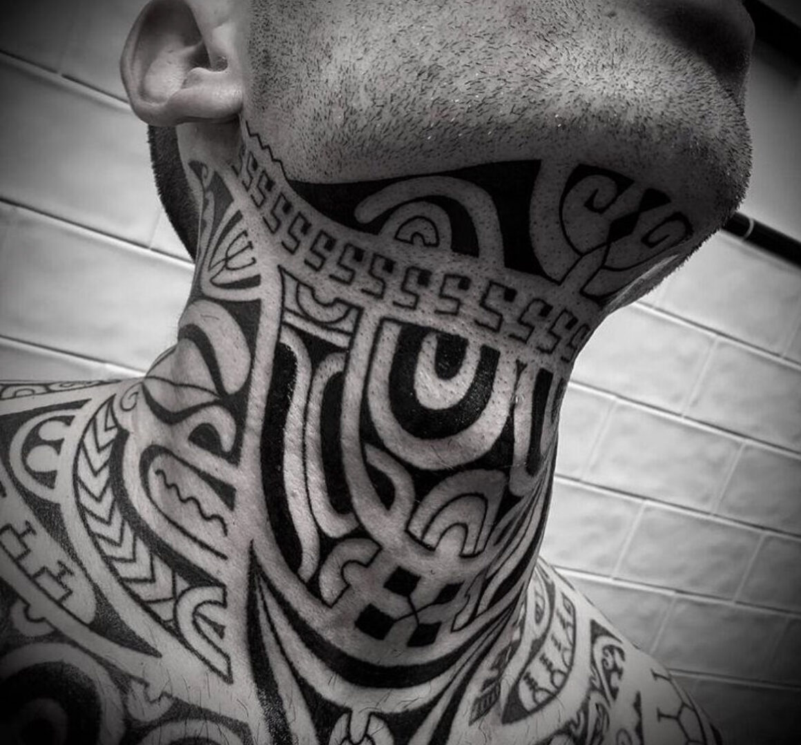 Grey Skull Neck Tattoo