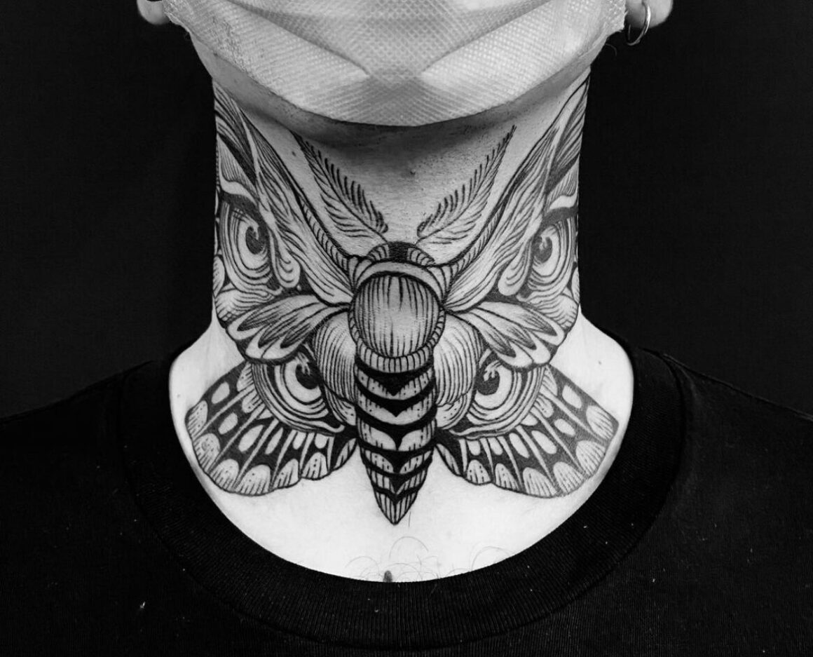 Deathhead moth and roses fancy neck piece coverup by Holly Azzara  Tattoos