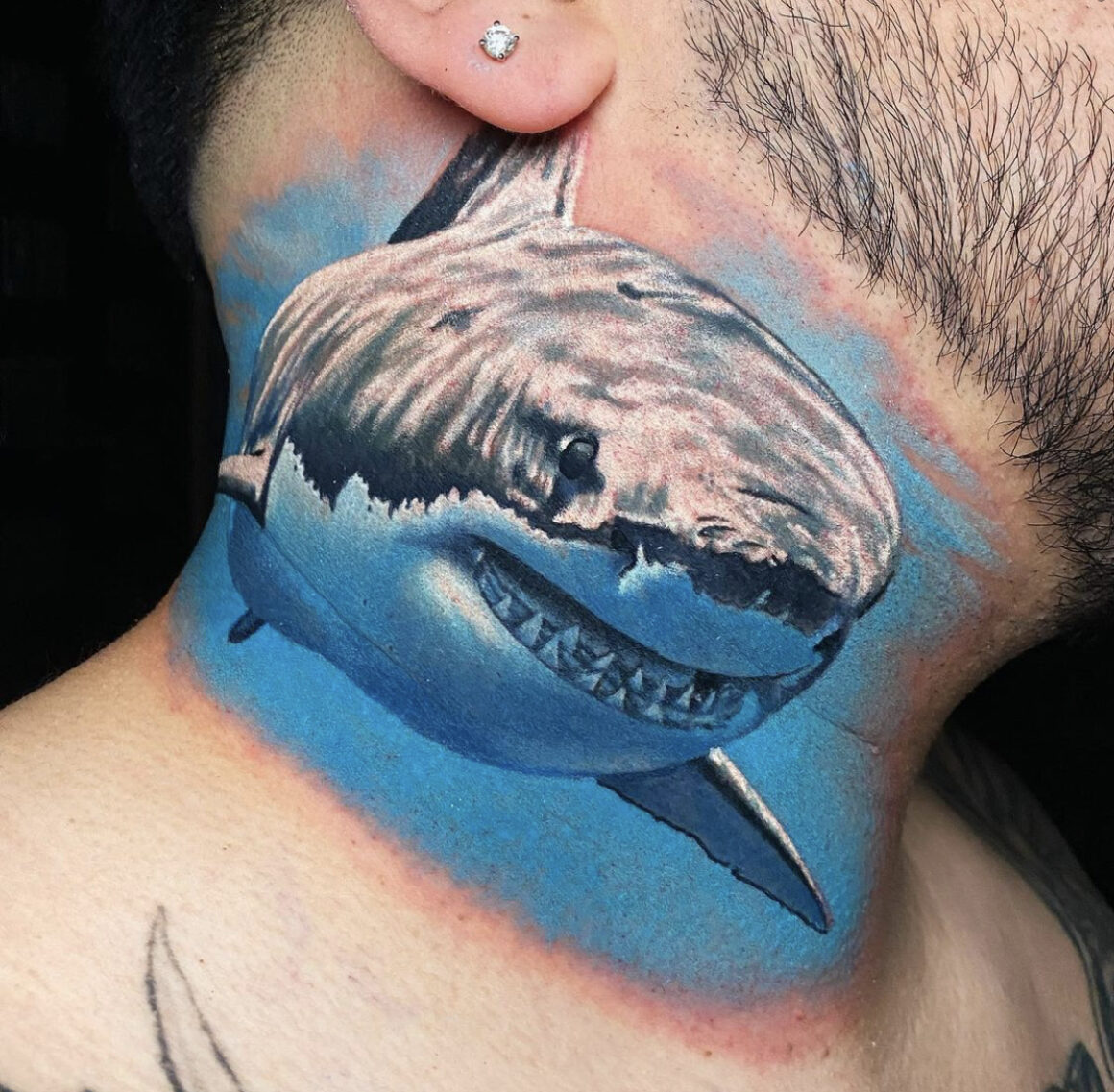 realistic underwater shark tattoo done in San Francisco California