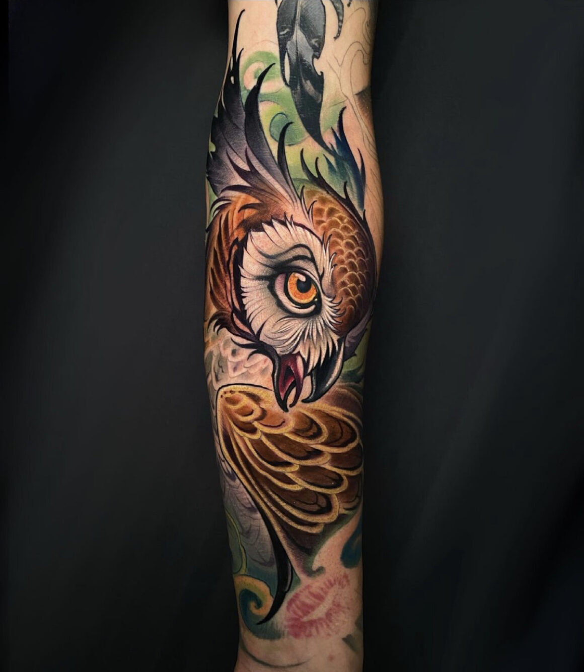 Owl tattoo with bicycle chain | Owl tattoo on leg with bicyc… | Flickr