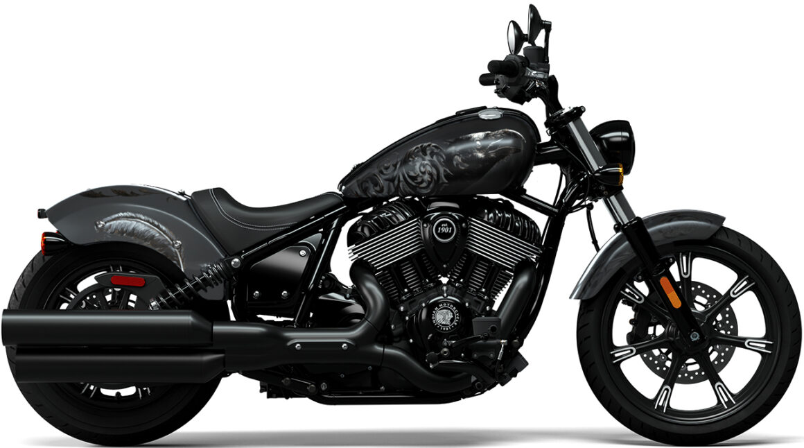 Carlos Torres with Indian Motorcycle, right side