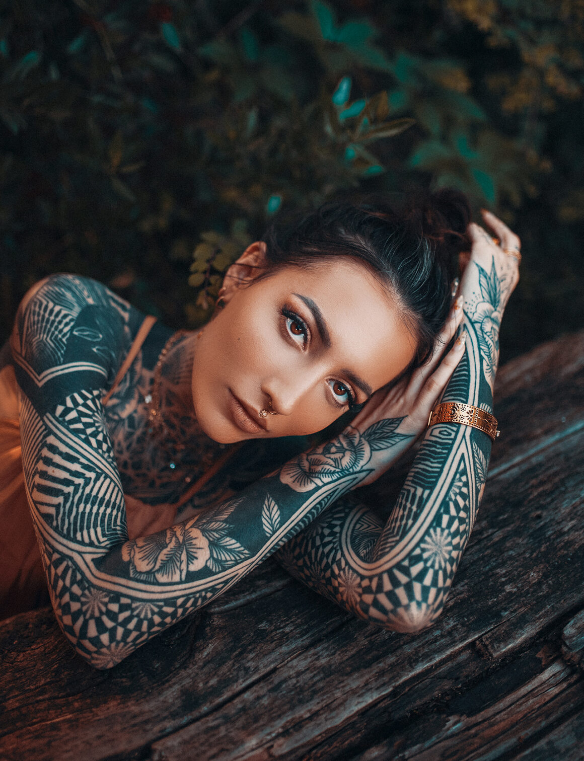 AI generated Portrait of a woman with a body full of artistic tattoos  36113876 Stock Photo at Vecteezy