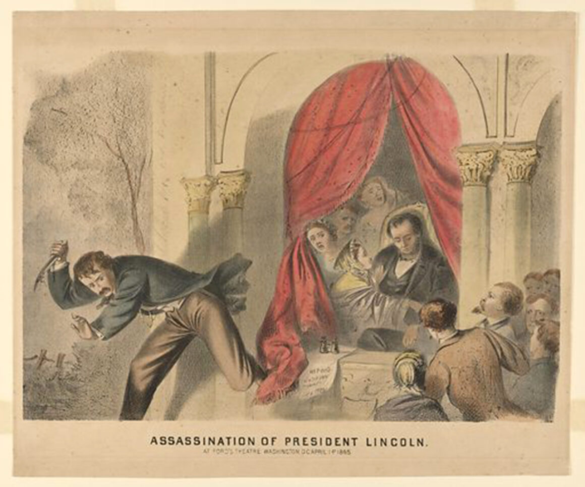 Color lithograph on paper displacing The assassination of President Lincoln, credit Smithsonian National Portrait Gallery