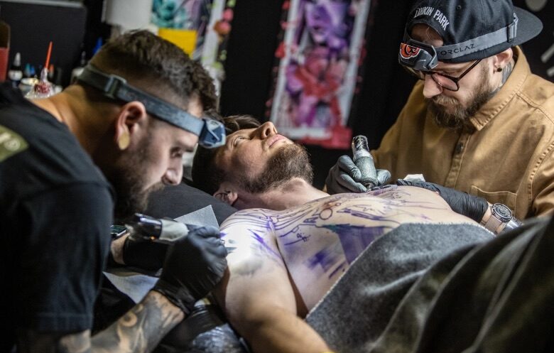 A collab piece at the Brighton Tattoo Convention