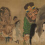 Kawanabe Kyōsai, A Beauty in Front of King Enma's Mirror, 1871–89 (1887?). Hanging scroll: ink, colour and gold on silk, 35.3 × 52 cm. Israel Goldman Collection, London. Photo: Ken Adlard
