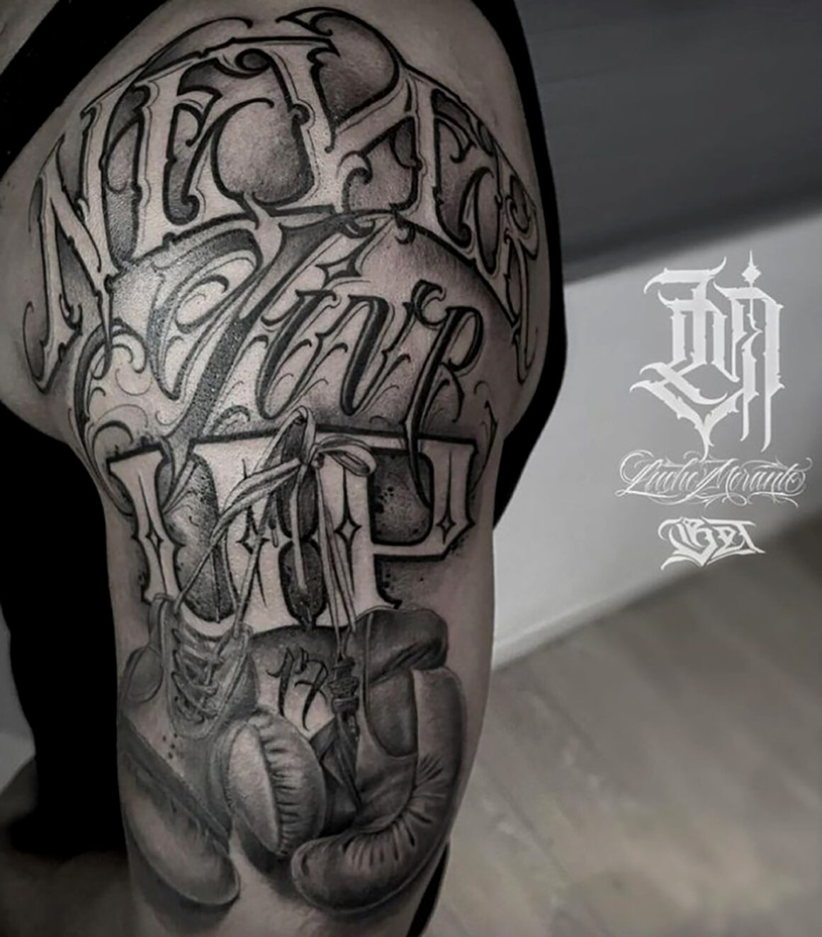 Tattoo by Lucho Morante, @luchomorantelettering